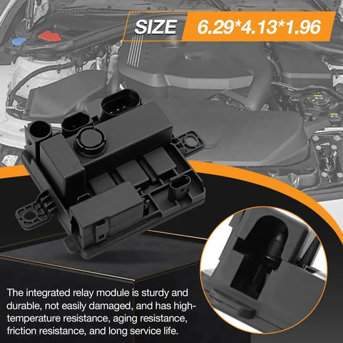 BMW Integrated Power Supply Module For 228i 328i 335i 428i 435i 535i 640i 740i X5 X6 engine bay view with size dimensions