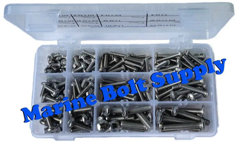 Type 316 Stainless Steel Phillips Pan Head Machine Screw Kit Marine Grade with 12 sizes in storage box for boat projects