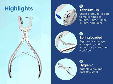 Titanium Tip Rotary Leather Punch Tool With Adjustable Hole Sizes 0.8Mm 1.0Mm 1.2Mm 1.5Mm And 2Mm features and highlights