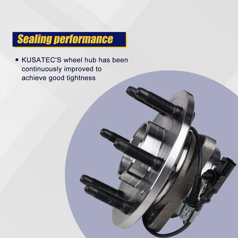 Front Wheel Bearing And Hub Assembly Fits Cadillac Escalade ESV EXT AWD Chevy Avalanche Silverado Suburban 1500 Tahoe 4WD 6 Lug With ABS Bulletproof Replacement shown with bolts and ABS cable