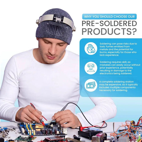 Person working with pre-soldered electronics, highlighting benefits of using Bi Directional I2C Logic Level Converter Four Channel 3V3 To 5V