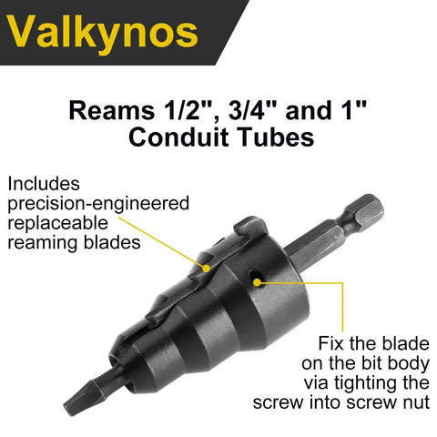 Universal EMT Conduit Reamer For One Half Inch Three Quarter Inch And One Inch Pipes With Improved Bit Retention Deburring And Chamfering
