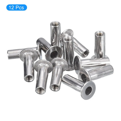 Multi Grip Rivet Nuts 1/4 20 Thread 12 Pieces Pre Bulbed Shank Flat Head Stainless Steel Insert Nuts scattered