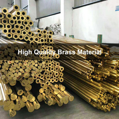 Brass tubes and rods stacked in a warehouse, gold brass material.