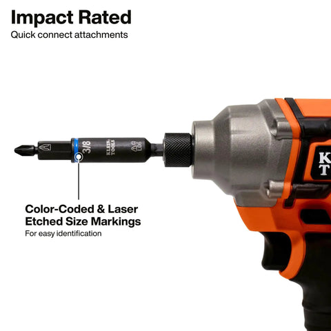 Impact Rated 11-in-1 Multi Bit Screwdriver And Nut Driver with drill attachment showcasing color-coded markings