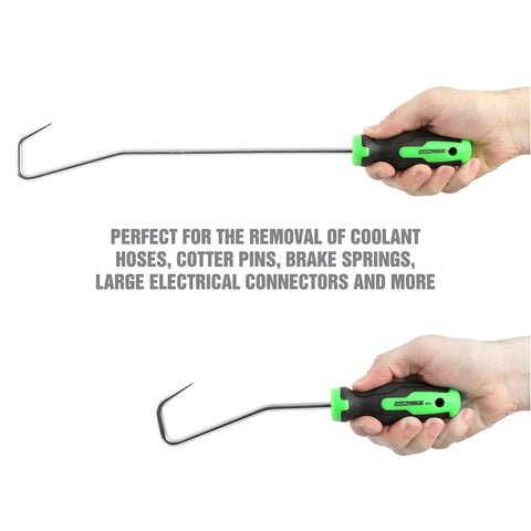 Hands holding two tools from the 5 Piece Hose Removal Set For Radiator And Coolant Lines With Cotter Pin Tool on white background