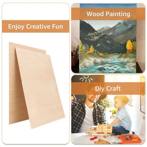 10 Pcs Baltic Birch Plywood Sheets 16x12 Inch One Eighth Inch 3mm Unfinished Wood For Arts And Crafts Pyrography Wood Burning Laser Cutting Model Making And Craft Projects displayed with wood painting and DIY craft ideas