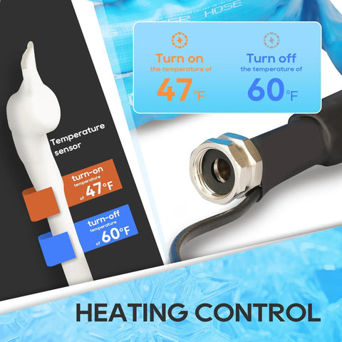RVGUARD heated water hose, 25 ft, brass fitting, temperature sensor and thermostat control