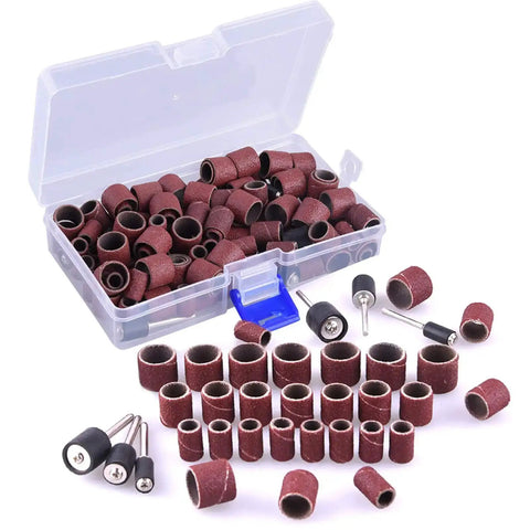 Aluminum Oxide Sanding Drum Set Kit With Free Box 132 Piece Pack Including 120 Sanding Sleeves In 3 Diameters And 12 Shank Drums