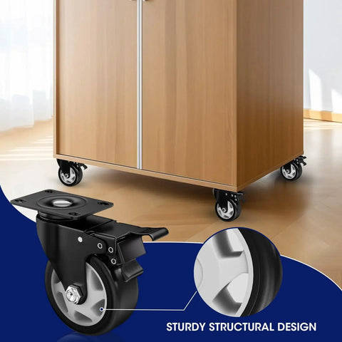4-inch locking caster wheels, set of 4 with brakes, swivel top-plate casters for furniture or carts.