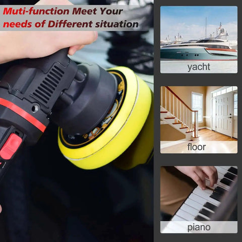 6 Inch Dual Action Car Buffer Polisher With Detachable Handle Pro Grade Random Orbital Polisher Kit 6 Speed 1000 4500 RPM Includes 4 Buffing Pads For Car Detailing Polishing And Waxing Swirl Free Finish 700W shown polishing surface with multiple applications.