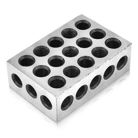 Matched Pair 1 2 3 Blocks Set for Milling Machines with 23 Holes, Precision Ground Tool Steel Blocks, shown in a side view