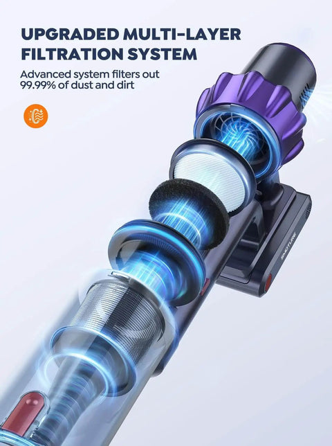 Internal view of Dual Battery Cordless Vacuum Cleaner With 110 Minutes Run Time 45KPa Suction 550W Brushless Motor Auto Suction Adjustment showing filtration system.