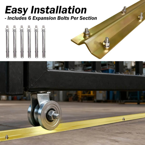 12 Foot Section V Track For Sliding Driveway Gates Heavy Duty Galvanized Steel Inverted V Groove Rail With Anchors shown installed