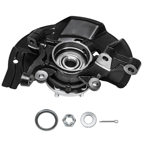 Front Right Steering Knuckle And Wheel Hub Bearing Assembly For 2011 2012 2013 Hyundai Sonata 2.0L Replacement Kit Passenger Side OEM Quality Built To Last shown disassembled.