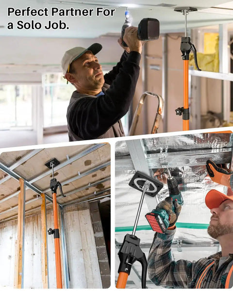 Adjustable Cabinet Jack Support Pole 49.2 To 114.2 Inches 154 LB Capacity 2 Pack being used to install drywall ceiling
