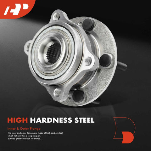 2 Pack Front Wheel Bearing And Hub Assembly 5 Lug For Hyundai Santa Fe 2007 2020 Santa Fe Sport 2013 2018 Santa Fe XL 2013 2019 Veracruz 2007 2012 And Kia Sorento 2011 2015 Replacement Durable, close-up view showcasing high hardness steel and inner and outer flange.