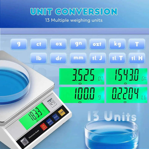Top Notch Digital Lab Scale 10kg Capacity With 0.1g Precision, digital display showing weight in multiple units