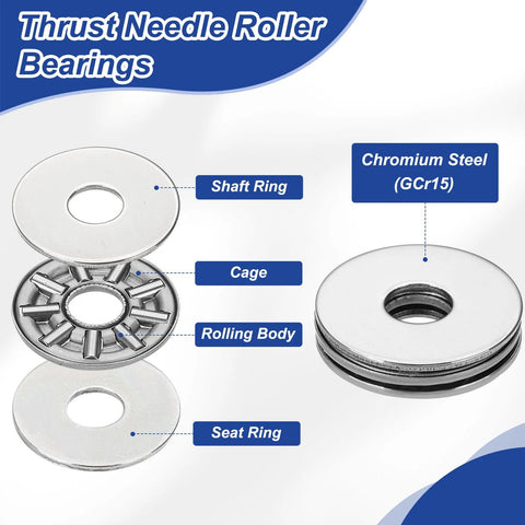 PATIKIL AXK1528 thrust needle roller bearings, 15x28x4mm, 10 pcs, chromium steel with washers (GCr15)