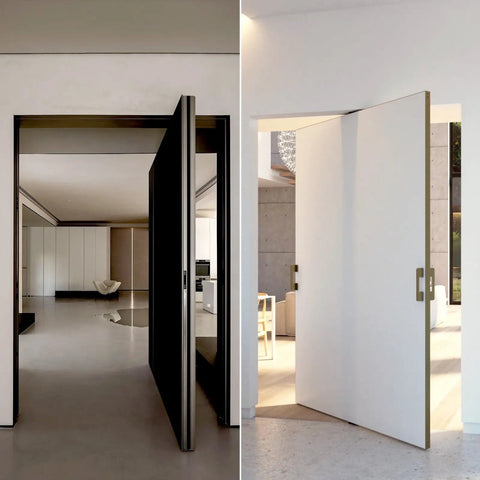 Open doors showing 360 Degree Hidden Door Hinge With 570 Pound Load Bearing Pivot For Secret Doors and Bookcase Doors