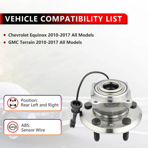 Rear Wheel Bearing And Hub Assembly Fits Chevy Equinox And GMC Terrain 2010 Through 2017 5 Lug With ABS Bolt On Drop In Replacement