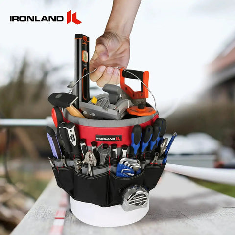 Bucket Tool Organizer Caddy Fits 3.5 to 5 Gallon Buckets, 51 Pockets for Garden, Construction, Carpenter, Red and Black Heavy Duty Tool Holder