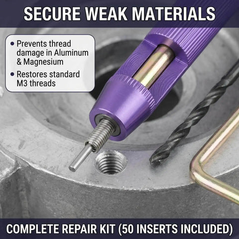 Thread Repair Kit With 50Pcs Stainless Steel Helical Inserts For Restoring Damaged Threads In Steel And Aluminum, M3 Size