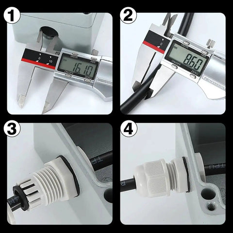 One-Stop Waterproof Cable Gland Kit, 50 Pcs, 3-16mm Adjustable Plastic Glands For Electrical Wiring, PG7-PG19 Range installation steps