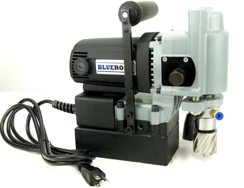 Typhoon Mini Magnetic Drill With Annular Cutter Capability For 110V 640 RPM Compact 7/16 To 1 1/2 Inch Hole Capacity And 2 Inch Depth Coffee Color Built For Real Metalwork BLUEROCK Tools