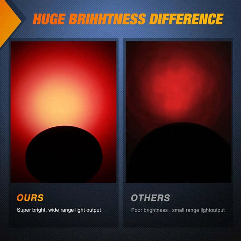 Comparison of Badass 4 Inch Round LED Trailer Tail Lights Set of 4 showing huge brighhtness difference with wide vs small range light output.