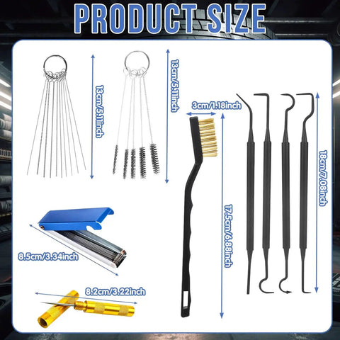 Nine Piece Carburetor Cleaning Tool Kit With Stainless Steel Needles, Nylon Brushes And Hooks For Motorcycle, ATV, Chainsaw And Welder