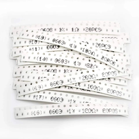 Chanzon 1200pcs 0603 SMD resistor kit on white tape carrier strips