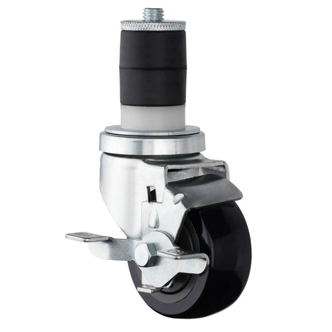 Expanding Stem Caster With Side Brake For Commercial Kitchen Prep Tables, 3-Inch Polyurethane Wheel