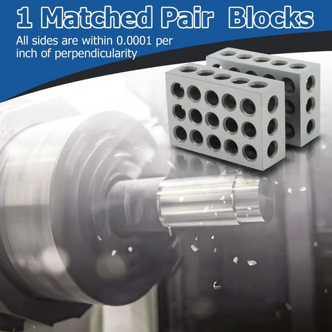 Machinist Grade 1 2 3 Block Set With Matched Pair 1 by 2 by 3 Inches, 23 Holes Including Five Tapped Three Eighths Inch and Eighteen Untapped