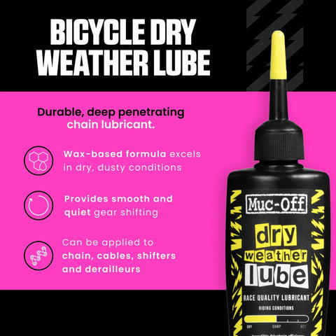 Bike chain lube bottle, 50ml, Muc-Off wax-based dry weather lubricant with pipette applicator.