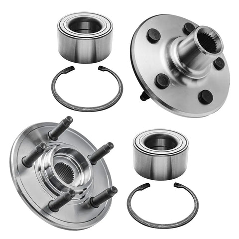 Rear Wheel Bearing Hub Kit For 2006-2010 Ford Explorer Mercury Mountaineer And Sport Trac Includes Drop-In Ready Two Rear Hubs And Two Sway Bar End Links Replacement, showing two hub assemblies with bearings and rings.
