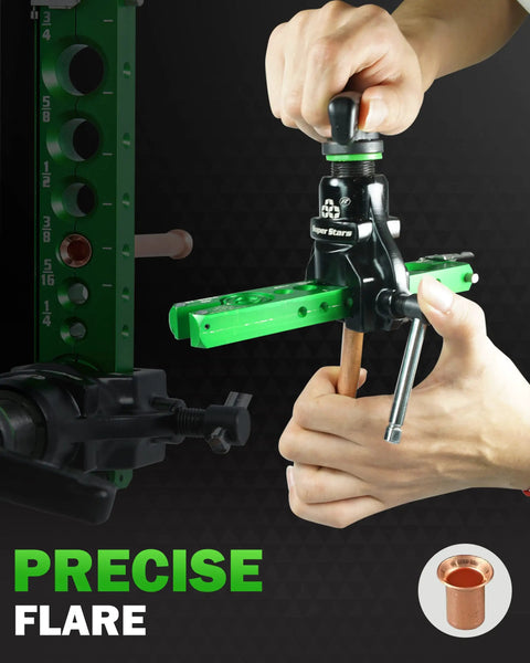 All In One HVAC Flare Tool Kit For Copper Tubes One Quarter To Three Quarters Inch 5 In 1 Kit 45 Degree Single Flare in use.