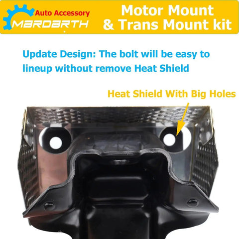 Close-up of engine mount with heat shield from Set Of 3 Front Engine Mount And Transmission Mount Direct Replacement For 2007 To 2013 Silverado Sierra 1500 5 3L 6 0L 6 2L 4WD Auto Trans Engine Mounts Built To Last