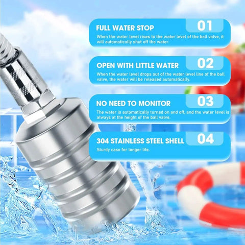 Auto Water Level Control Float Valve In 304 Stainless Steel No Pump Needed For Tanks Ponds Livestock Troughs Hydroponics And Pools Top Or Side Entry High Pressure Fits Half Inch And Three Quarter Inch Lines - close-up view with features highlighted