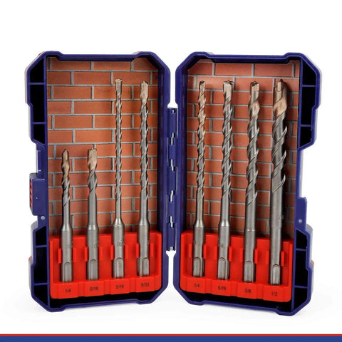 8-Piece SDS Plus Drill Bit Set With Carbide Tips For Concrete Brick Stone And Cement Includes 1/4 x 4 Inch, 5/16 x 4 Inch