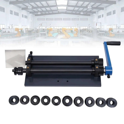 Sheet Metal Bead Roller Machine With 12 Inch Gear Drive Bench 6 Dies Set Manual Crank Durable Steel Construction for auto body fabrication.