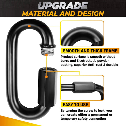 Close-up of 6 Pack 3 Inch Heavy Duty Chain Quick Links, 8mm Thick, 1600 Lbs Weight Capacity, Durable Anti Rust High Strength Chain Connectors