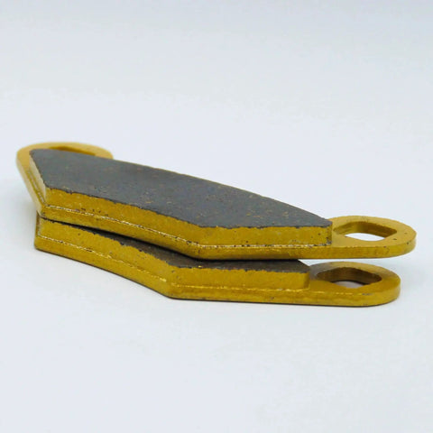 Polaris Sportsman ceramic brake pad set for ATV, front & rear, yellow backing plates with gray friction, side view