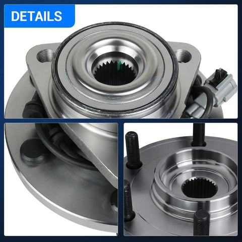 Close-up of Two Pack Front Wheel Hub and Bearing Assembly for Nissan Titan 04-07, Armada 05-07, Pathfinder 04, Infiniti QX56 04-07 - 6 Lug with ABS
