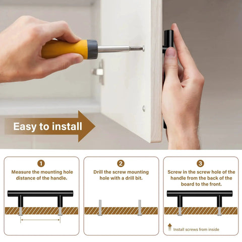Installation guide for 30 Pack Matte Black Cabinet Handles 5 Inch Length With 3 Inch Hole Center Stainless Steel Drawer Pulls.