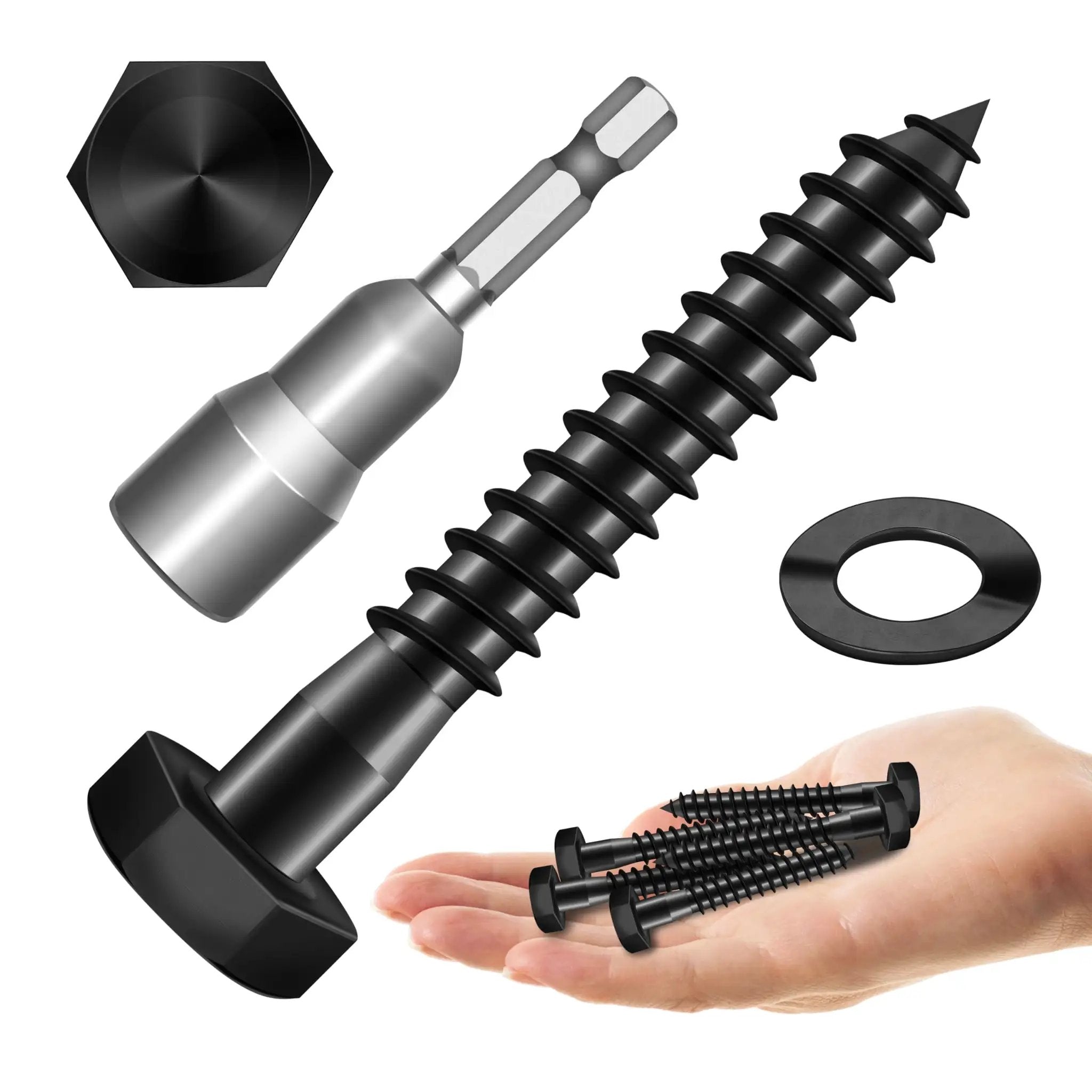 Heavy Duty 1 Quarter Inch By 2 Inch Lag Bolts Set With...