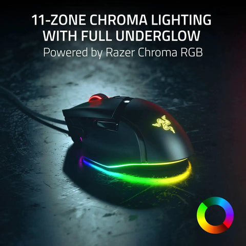 Basilisk V3 35K Wired Ergonomic Gaming Mouse With HyperScroll Tilt Wheel, showing Chroma RGB Lighting and Speedflex Cable.