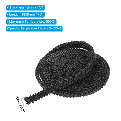 PATIKIL wood stove gasket, black graphite fiberglass flat seal rope, 3/8 in x 1/8 in x 73 in, 3 pcs