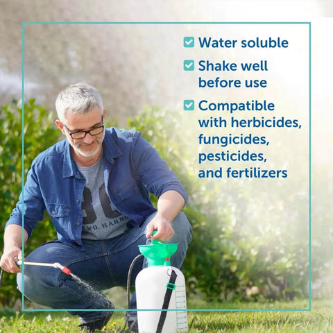 Man using Blue Lawn Spray Indicator Dye For Sprayers 8 Oz Bottle With Pipette Easily Mark Treated Areas And Verify Spray Pattern