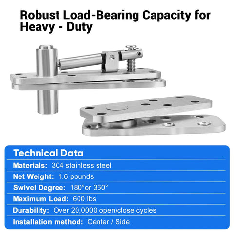 Beefy Stainless Steel Hidden Door Hinge With 360 Degree Pivot Rotation And 570 Lbs Load Bearing shown in side view